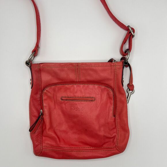 Fossil Hanover Coral Crossbody/Shoulder Flap Bag Orange/Pink Leather ZB2869 - Picture 3 of 14